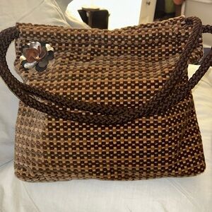 Vintage Mister Ernest Velvety Woven Fabric Shoulder Bag with metal brooch